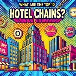 A vibrant pop art style feature image for a blog titled 'What are the top 10 hotel chains?'