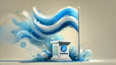 A water-based paint-style image with a 16:9 aspect ratio, depicting the concept of the best hotel website in September 2024.