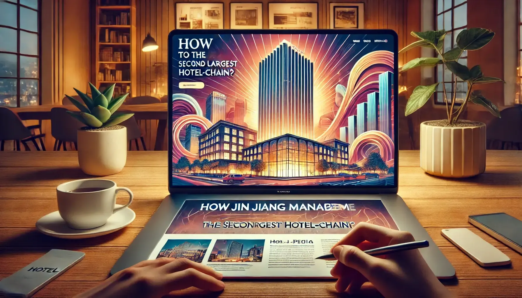 How Jin jiang managed to become the second largest hotel-chain ? 1 A captivating and vibrant featured image for a hotel booking website's blog page background with a 16:9 aspect ratio.