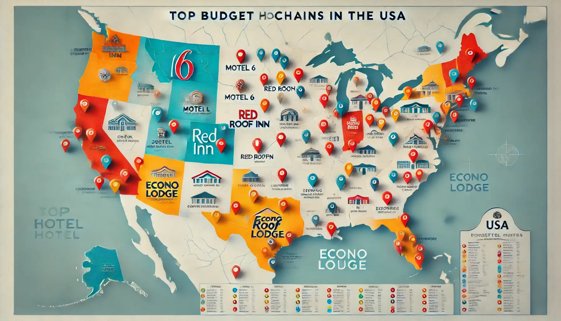 Budget Hotel Selection The Ultimate Guide To Maximizing Value For A Map Of The USA Highlighting The Locations Of Top Budget Hotel Chains. 2025 01 16 13.02.27 .webp