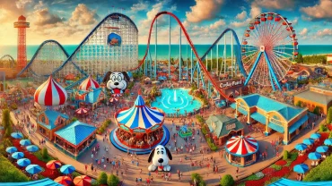 Family Fun at Cedar Point: Tips for Your Visit 2025 15 Panoramic view of Cedar Point with roller coasters, family-friendly areas, Family fun at Cedar Point and Lake Erie in the background.